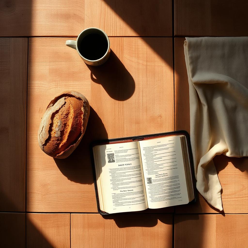 A table set with bread and an open Bible